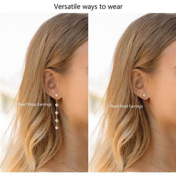 3 Piece Pearl Jewelry Set for Women Dainty 14K Plated Necklace Earrings Bracelet - Picture 3 of 7